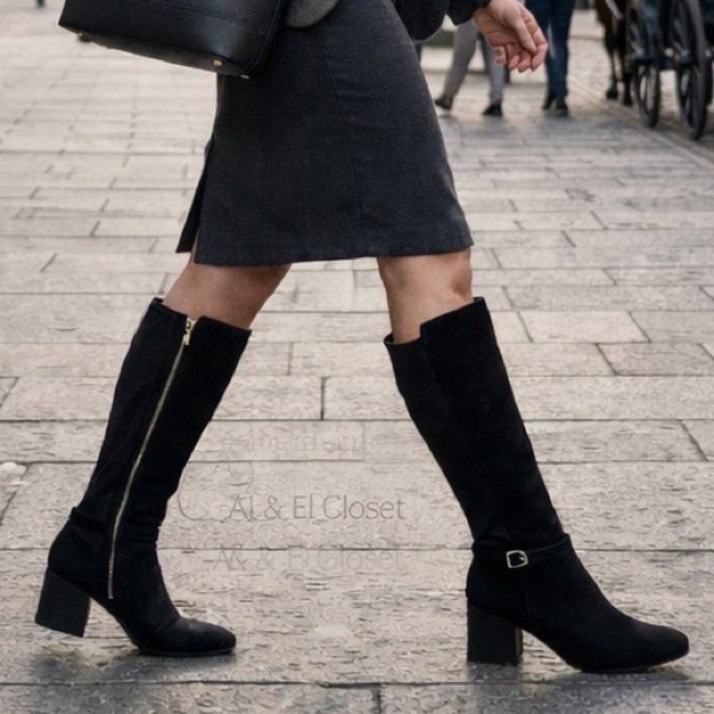 Blondo Twyla Waterproof Tall Boots Black Suede 7.5M Block Heel New With Box
